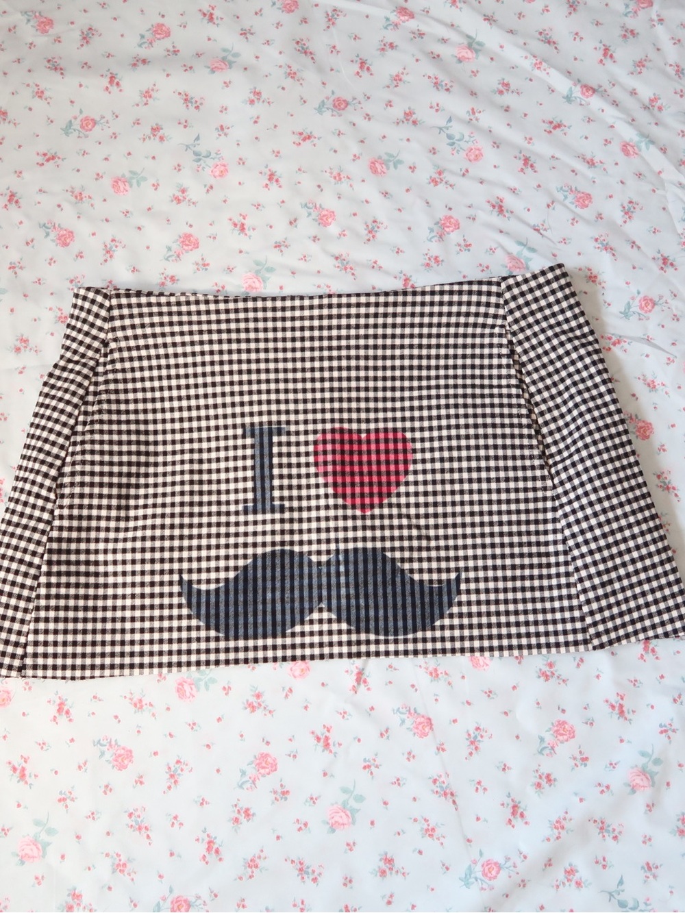 Black & White Gingham 'I Heart Mustache' Mini Skirt